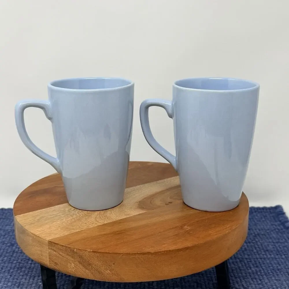 Pier 1 Aspen Blue with Gold Leaf Stoneware Coffee Mug Tea Cup Set Matching